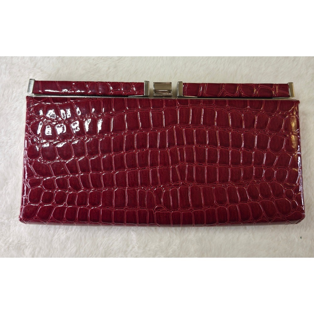 Loft Women Snap Closure Clutch Red Faux Croc Embossed Evening Bag